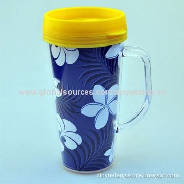 Paper Insert/Double Wall Plastic Tumbler with Handle, 400mL Volume